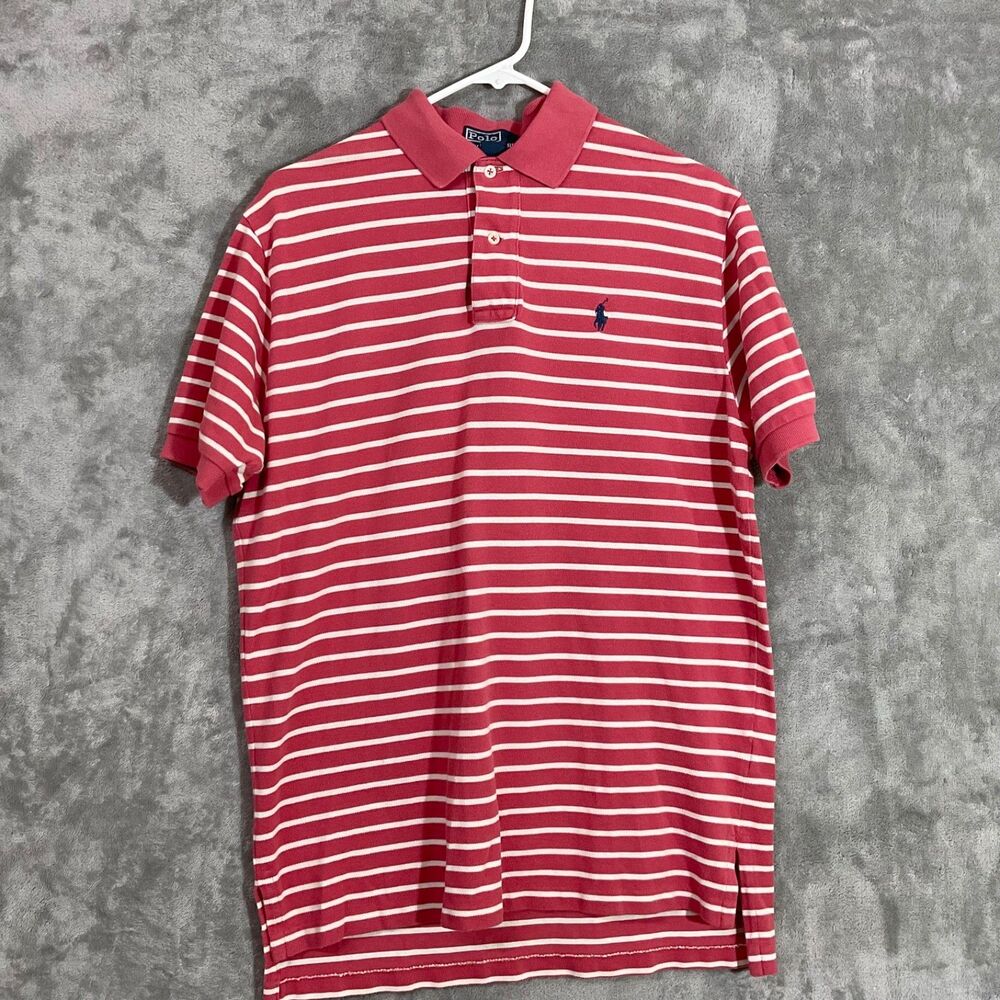 Vintage Polo Ralph Lauren Striped Polo Shirt men’s Red/ pinkish white stripes.